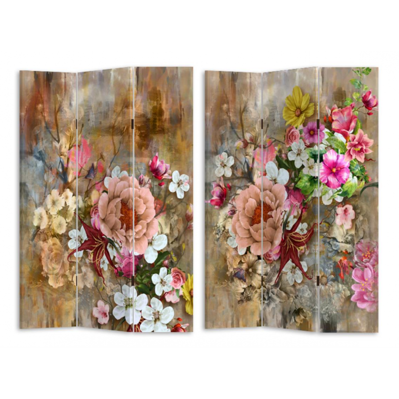 Paravento stampa 3 ante con fiori rosa cm120,6x2,5h180