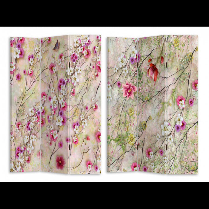 Paravento stampa 3 ante crema con rami fiori cm120,6x2,5h180