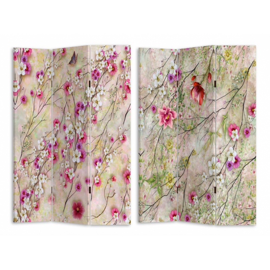 Paravento stampa 3 ante crema con rami fiori cm 120,6x2,5h180