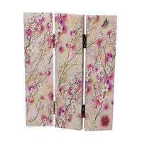 Paravento stampa 3 ante crema con rami fiori cm120,6x2,5h180