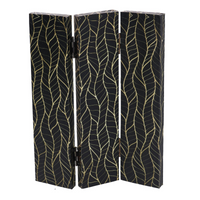 Paravento stampa 3 ante nero decori oro cm 120,6x2,5h180