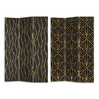 Paravento stampa 3 ante nero decori oro cm 120,6x2,5h180