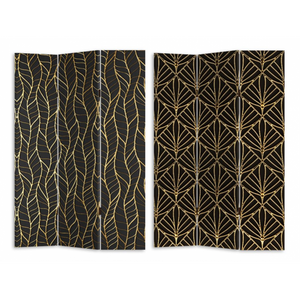 Paravento stampa 3 ante nero decori oro cm 120,6x2,5h180