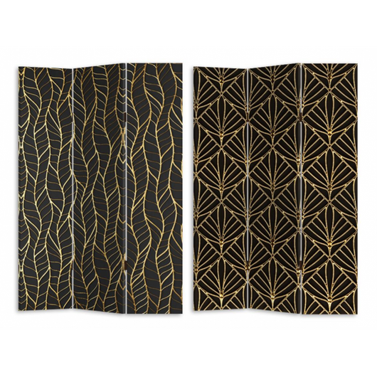 Paravento stampa 3 ante nero decori oro cm 120,6x2,5h180
