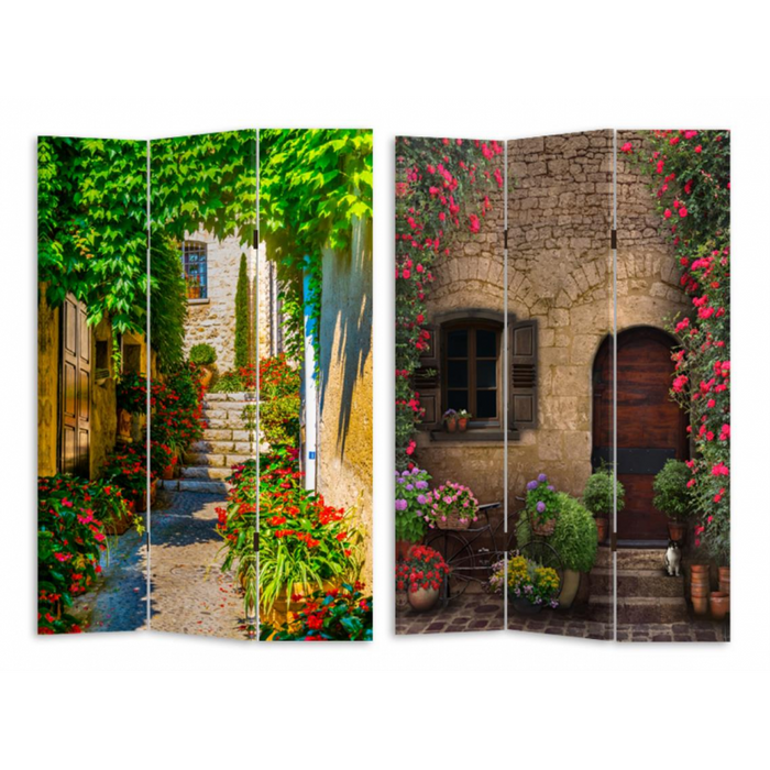 Paravento stampa 3 ante scalinata con fiori cm 120,6x2,5h180