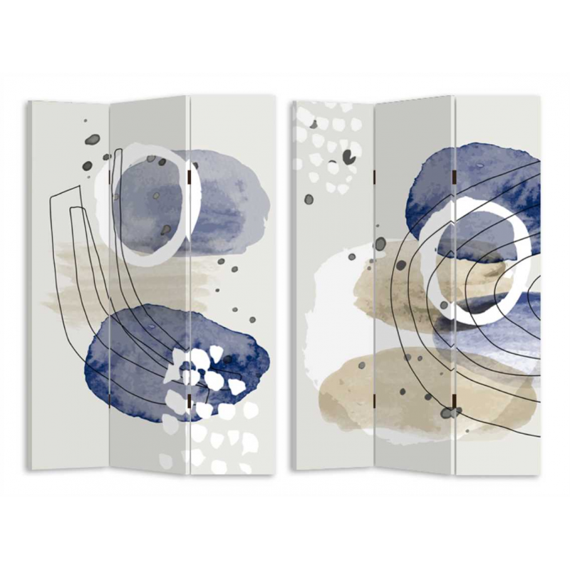 Paravento stampa cerchi bianco blu 3 ante rettangolare cm 120,6x2,5h180