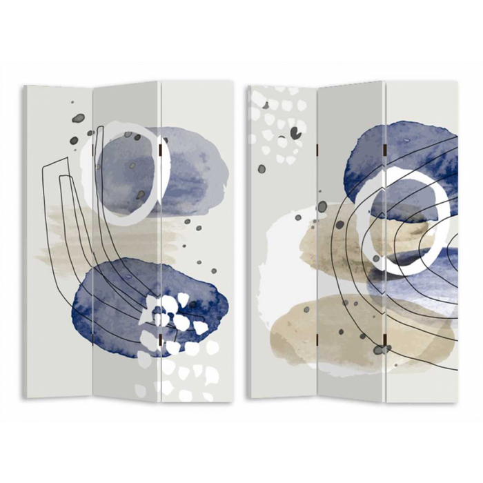 Paravento stampa cerchi bianco blu 3 ante rettangolare cm 120,6x2,5h180