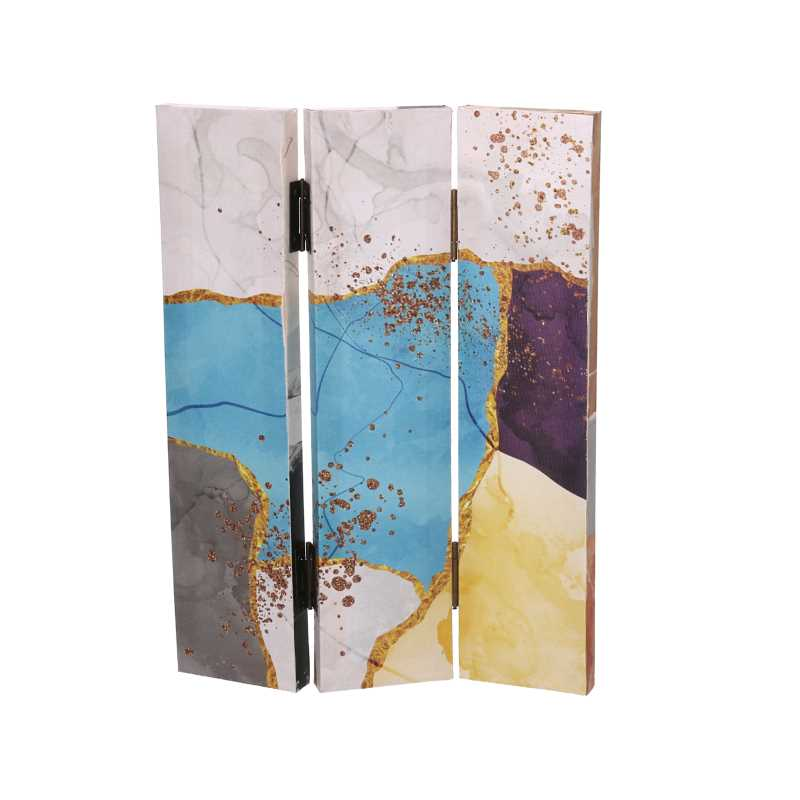 Paravento stampa effetto marmo multicolor 3 ante rettangolare cm 120,6x2,5h180