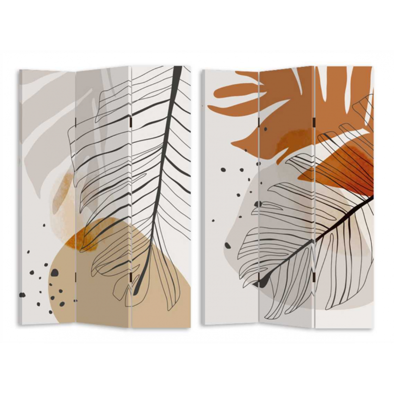 Paravento stampa foglie beige arancione3 ante rettangolare cm 120,6x2,5h180