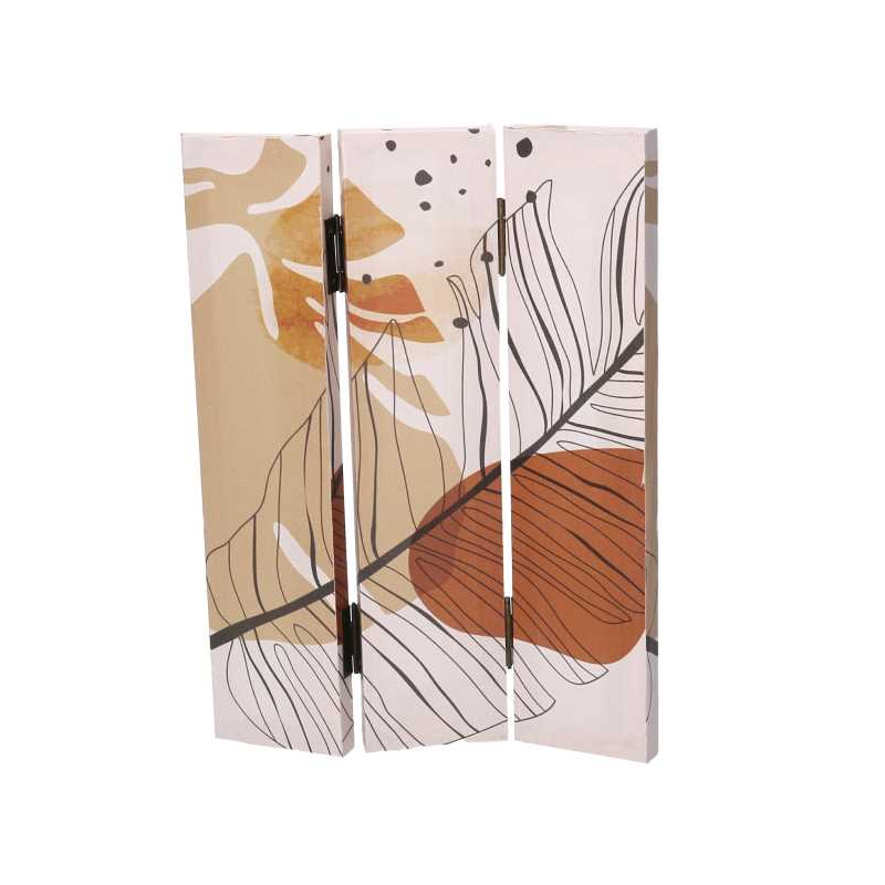 Paravento stampa foglie beige arancione3 ante rettangolare cm 120,6x2,5h180
