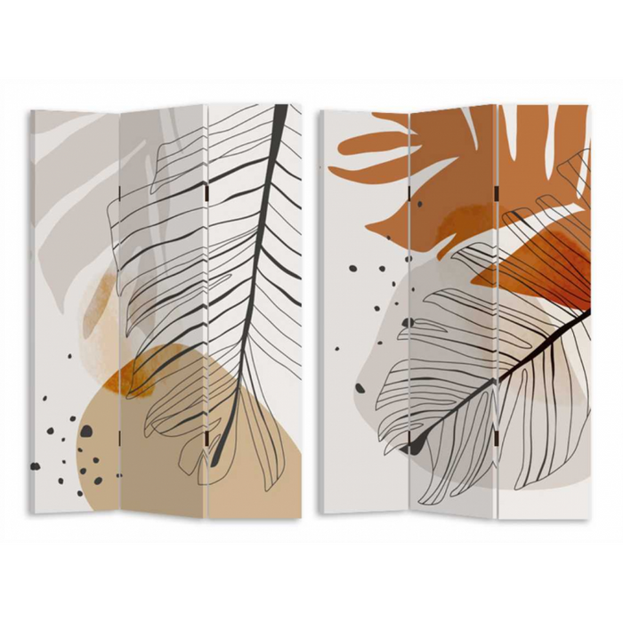 Paravento stampa foglie beige arancione3 ante rettangolare cm 120,6x2,5h180