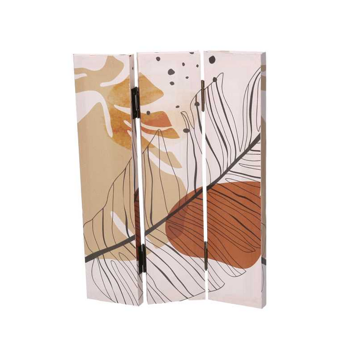 Paravento stampa foglie beige arancione3 ante rettangolare cm120,6x2,5h180