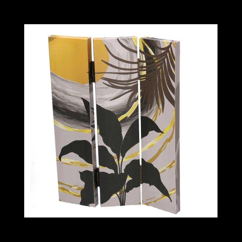 Paravento stampa foglie grigio oro 3 ante rettangolare cm120,6x2,5h180