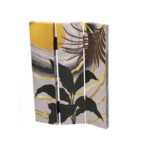 Paravento stampa foglie grigio oro 3 ante rettangolare cm 120,6x2,5h180