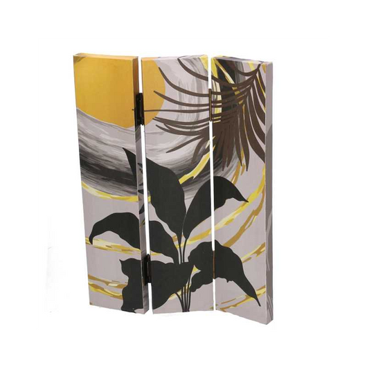 Paravento stampa foglie grigio oro 3 ante rettangolare cm 120,6x2,5h180
