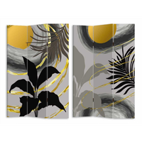 Paravento stampa foglie grigio oro 3 ante rettangolare cm120,6x2,5h180