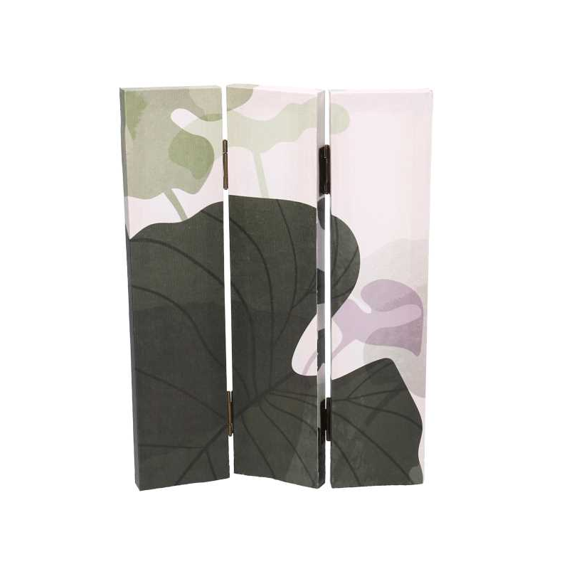 Paravento stampa foglie verde 3 ante rettangolare cm 120,6x2,5h180