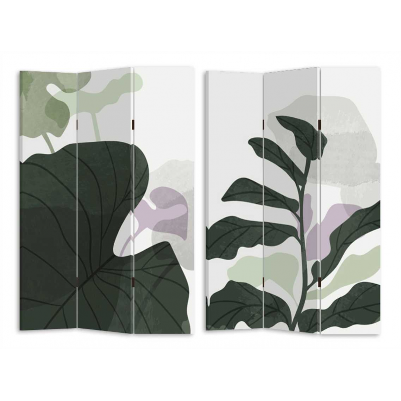 Paravento stampa foglie verde 3 ante rettangolare cm 120,6x2,5h180
