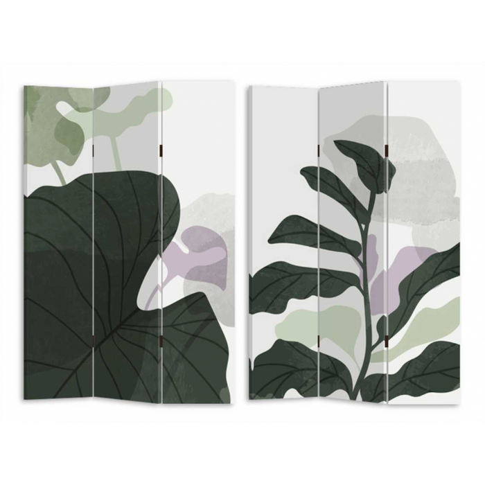Paravento stampa foglie verde 3 ante rettangolare cm 120,6x2,5h180
