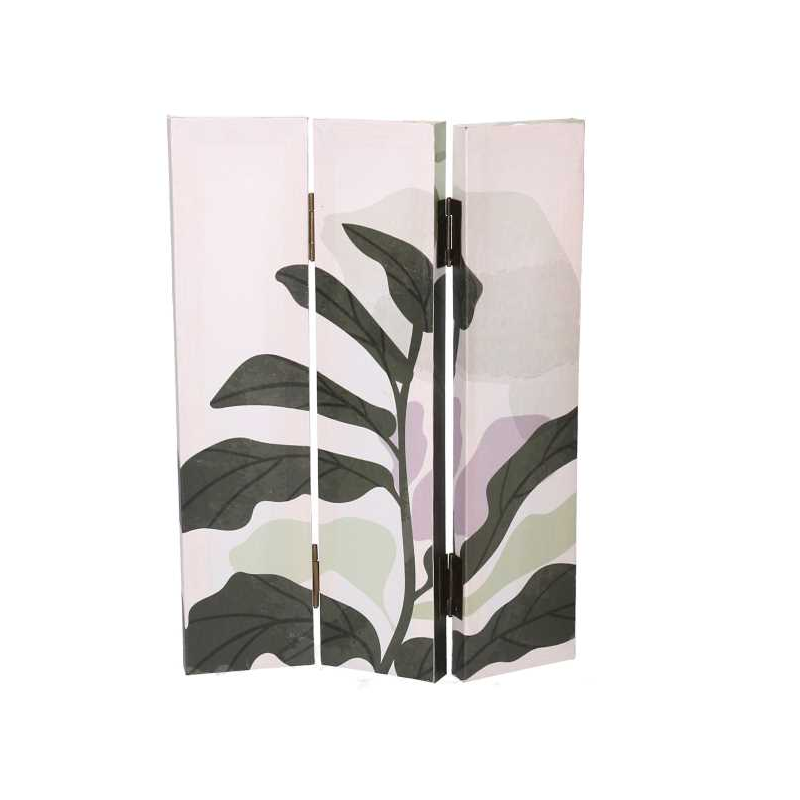 Paravento stampa foglie verde 3 ante rettangolare cm 120,6x2,5h180