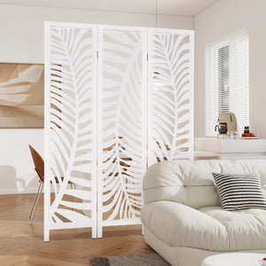 Divisorio per ambienti autoportante alto 170 cm con cornice in legno naturale-Paravento a 3 pannelli per casa Bianco