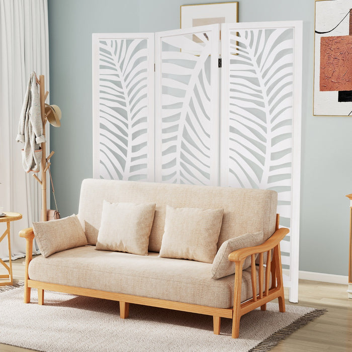 Divisorio per ambienti autoportante alto 170 cm con cornice in legno naturale-Paravento a 3 pannelli per casa Bianco