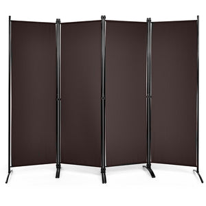 Paravento a 4 pannelli da interno in metallo-Divisorio pieghevole con piedini stabili 220x173cm Marrone
