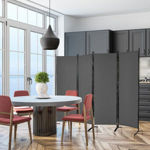 Paravento a 4 pannelli da interno in metallo-Divisorio pieghevole con piedini stabili 220x173cm Grigio scuro