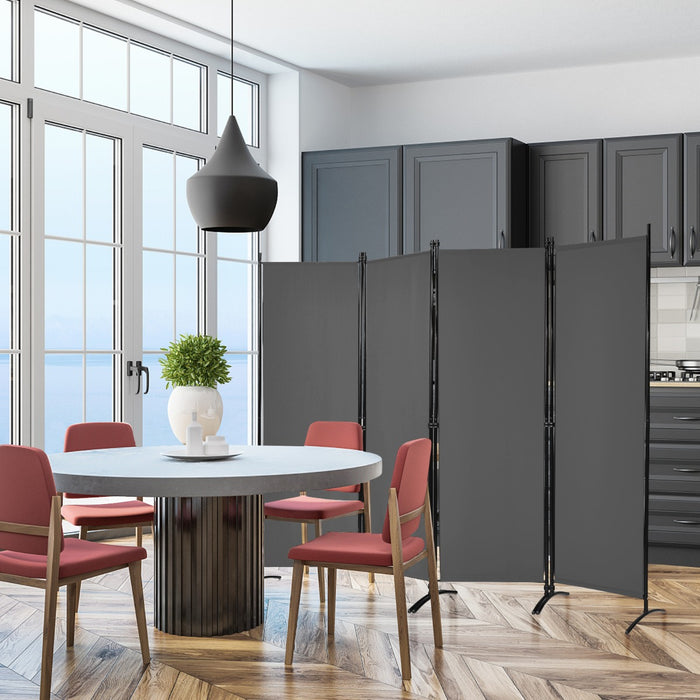 Paravento a 4 pannelli da interno in metallo-Divisorio pieghevole con piedini stabili 220x173cm Grigio scuro