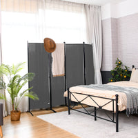 Paravento a 4 pannelli da interno in metallo-Divisorio pieghevole con piedini stabili 220x173cm Grigio scuro