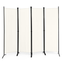 Paravento a 4 pannelli da interno in metallo-Divisorio pieghevole con piedini stabili 220x173cm Beige