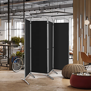 Paravento pieghevole a 4 pannelli da 188cm-Divisorio in tessuto per ambienti interni casa ufficio Nero