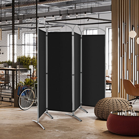 Paravento pieghevole a 4 pannelli da 188cm-Divisorio in tessuto per ambienti interni casa ufficio Nero