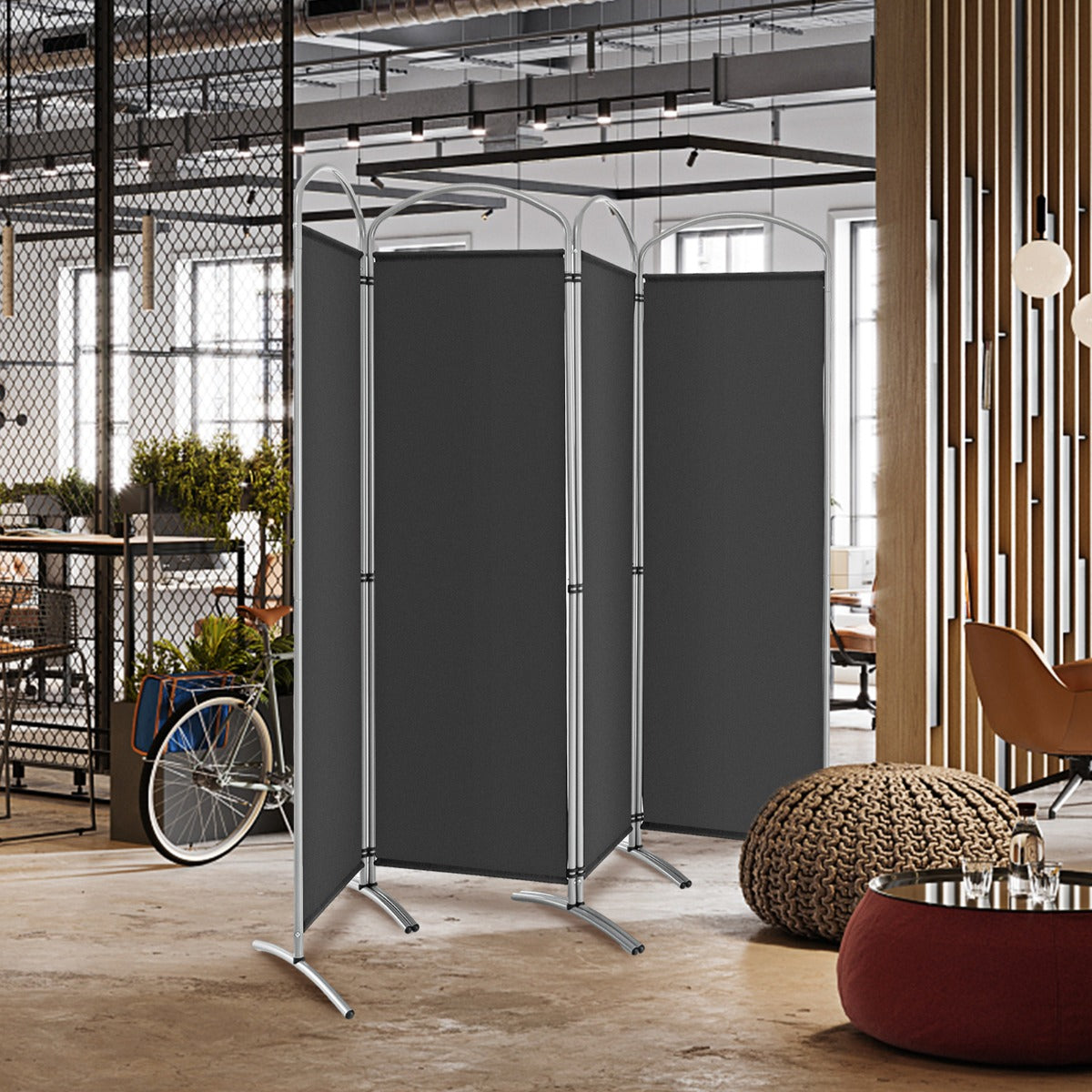 Paravento pieghevole a 4 pannelli da 188cm-Divisorio in tessuto per ambienti interni casa ufficio Grigio