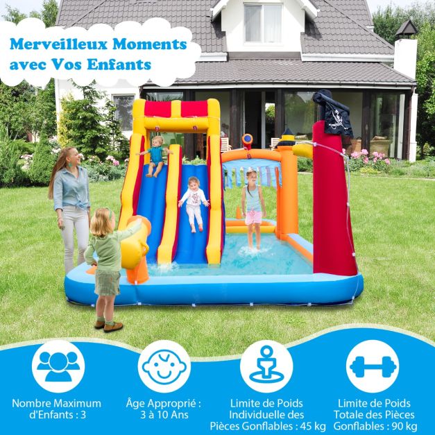 Castello gonfiabile a forma di scatola con scivolo acquatico e parete da arrampicata portata 90 kg per 3 bambini da 3 a 10 anni 693 x 295 x 263 cm senza ventilatore 20_0008278