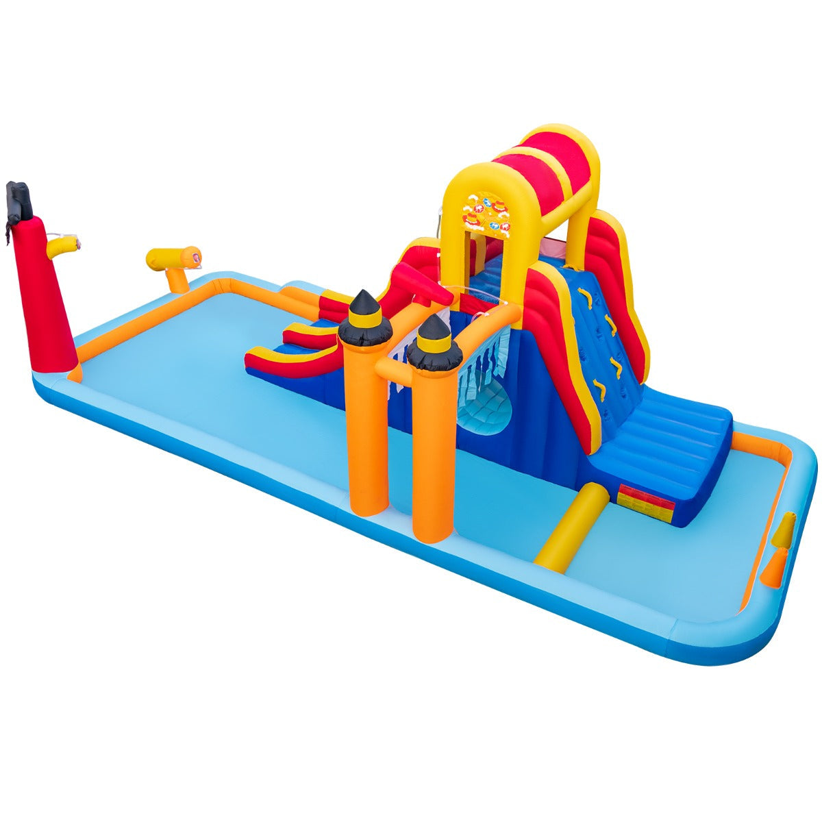 Castello gonfiabile a forma di scatola con scivolo acquatico e parete da arrampicata portata 90 kg per 3 bambini da 3 a 10 anni 693 x 295 x 263 cm senza ventilatore 20_0008278