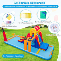 Castello gonfiabile a forma di scatola con scivolo acquatico e parete da arrampicata portata 90 kg per 3 bambini da 3 a 10 anni 693 x 295 x 263 cm senza ventilatore 20_0008278