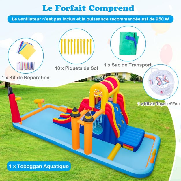 Castello gonfiabile a forma di scatola con scivolo acquatico e parete da arrampicata portata 90 kg per 3 bambini da 3 a 10 anni 693 x 295 x 263 cm senza ventilatore 20_0008278