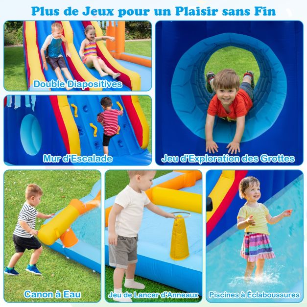 Castello gonfiabile a forma di scatola con scivolo acquatico e parete da arrampicata portata 90 kg per 3 bambini da 3 a 10 anni 693 x 295 x 263 cm senza ventilatore 20_0008278
