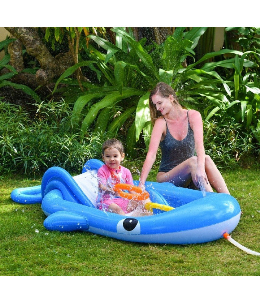 Parco Giochi Acquatico Gonfiabile Scivolo Piscina Blue Whale 210x130x35cm 57166         