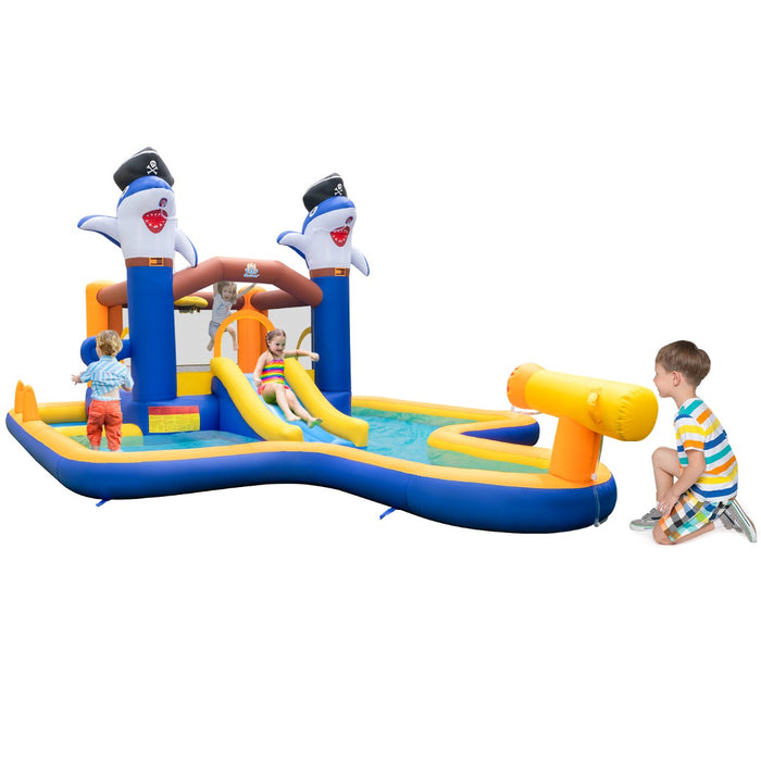 Parco acquatico gonfiabile 7-in-1 con piscina spruzzo cannone d'acqua, Scivolo d'acqua per bambini 3-10 anni-Strutture gonfiabili da salto