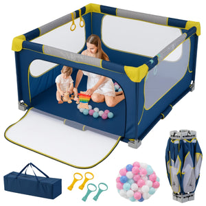Box per bambini 127 x 127 cm senza montaggio, Recinto pieghevole per bambini con cancello con cerniera Blu-Cancelletti di sicurezza