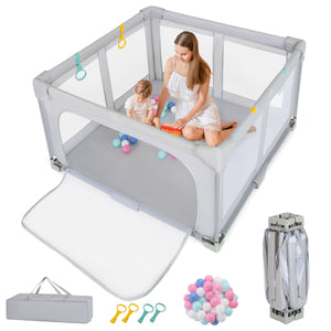 Box per bambini 127 x 127 cm senza montaggio, Recinto pieghevole per bambini con cancello con cerniera Grigio-Cancelletti di sicurezza