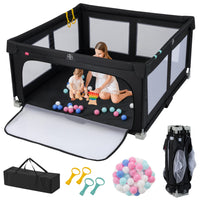 Box per bambini 150 x 150 cm senza montaggio, Recinto pieghevole per bambini con cancello con cerniera Nero-Cancelletti di sicurezza