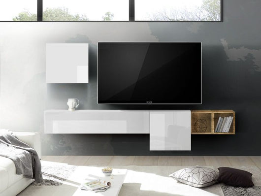 Parete attrezzata vendita online, finitura Bianco Laccato Lucido e Miele ZLCAINFCOMPNW2-BI1