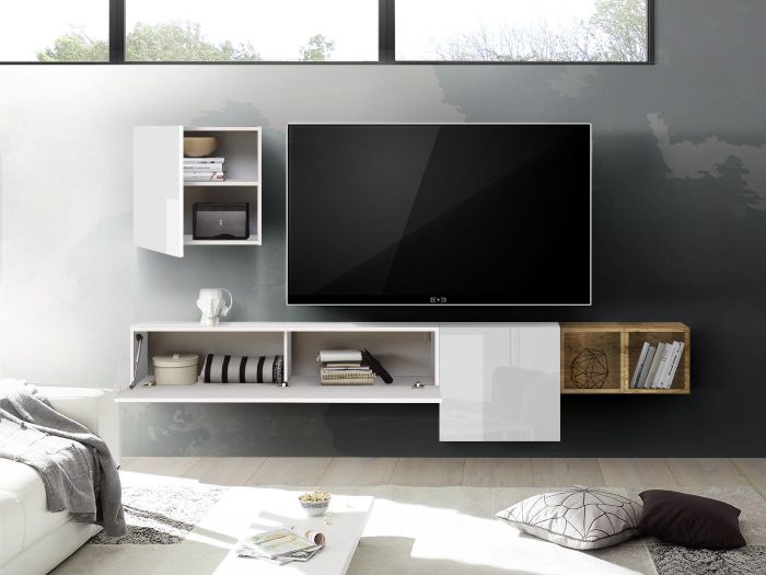 Parete attrezzata vendita online, finitura Bianco Laccato Lucido e Miele ZLCAINFCOMPNW2-BI1