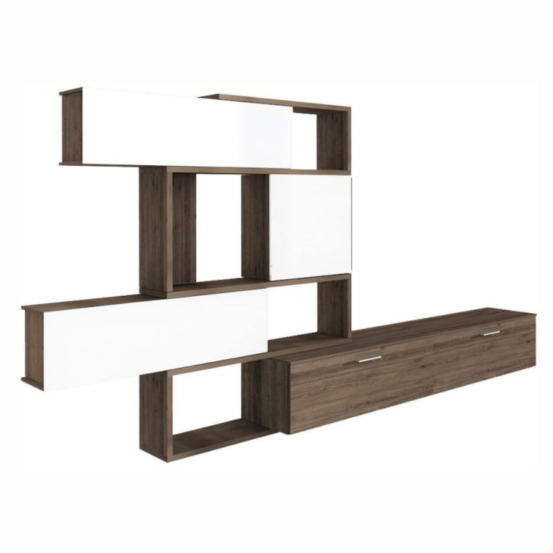 Parete attrezzata 8025 reversibile struttura noce e frontali bianchi