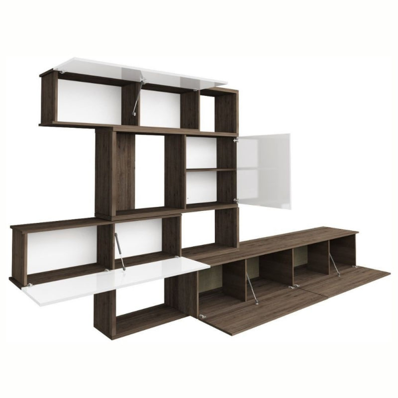 Parete attrezzata 8025 reversibile struttura noce e frontali bianchi