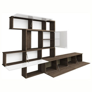 Parete attrezzata 8025 reversibile struttura noce e frontali bianchi