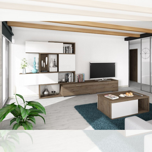 Parete attrezzata 8025 reversibile struttura noce e frontali bianchi